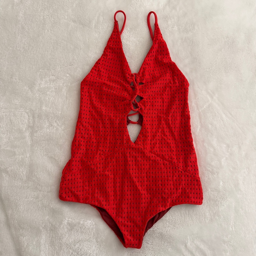 Like New XS Acacia Swimwear Neon Red Mesh Kokomo One Piece